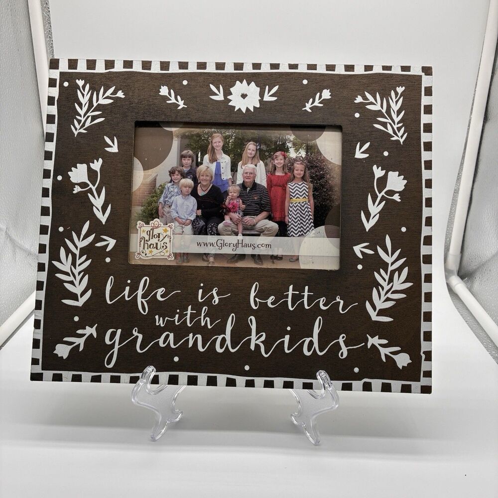 Glory Haus Wood Picture Frame With LIFE IS BETTER WITH GRANDKIDS. 10”x12”. Brown